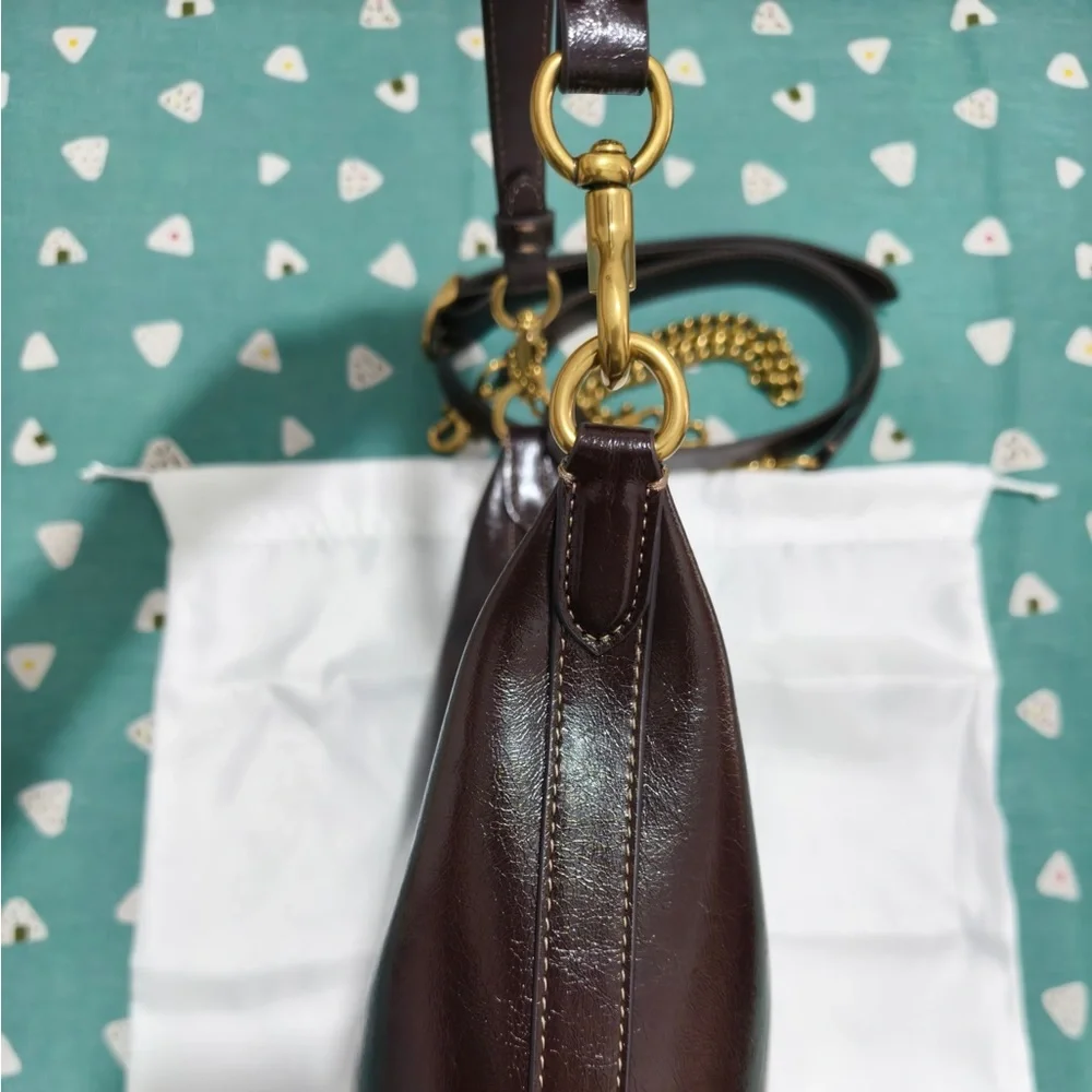 Coach Dark Brown Patent Leather Shoulder Bag with Gold Hardware
